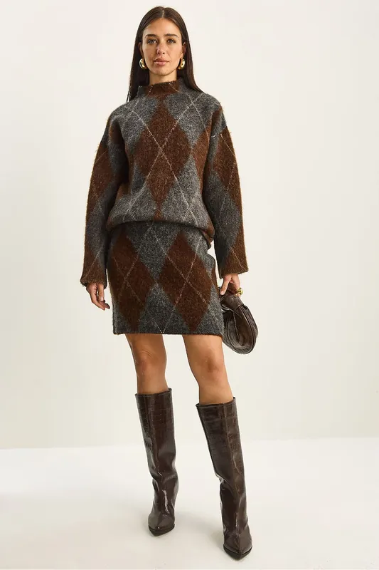 Plaid Knitwear Two-Piece Set