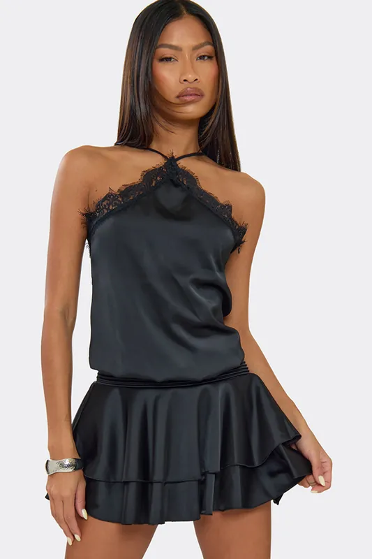 Strappy Lace Trim Mini Dress - EGO