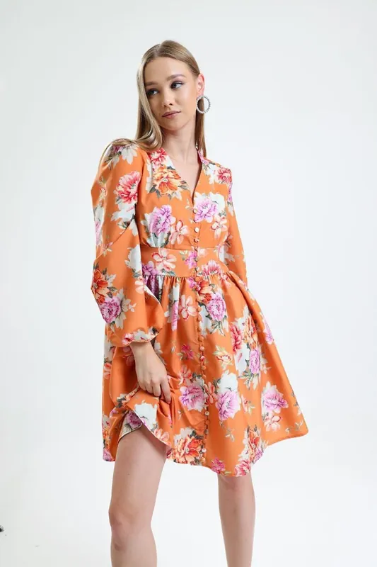 Frilly Floral V-Neck Mini Dress