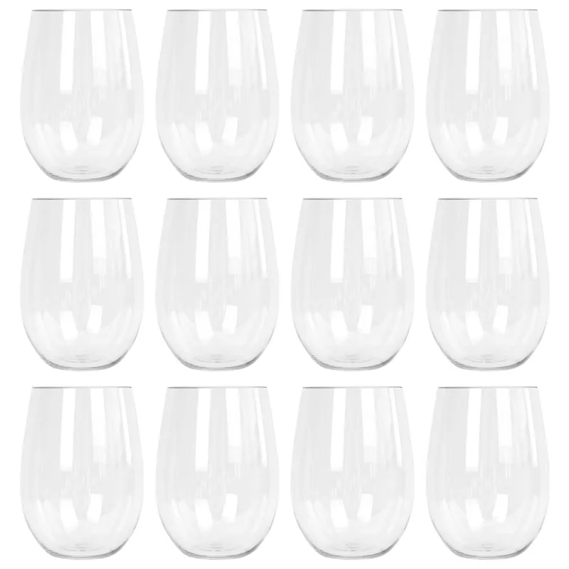 480ml Plastic Wine Glasses - Set of 12 - Reusable Stemless Drinking Cups