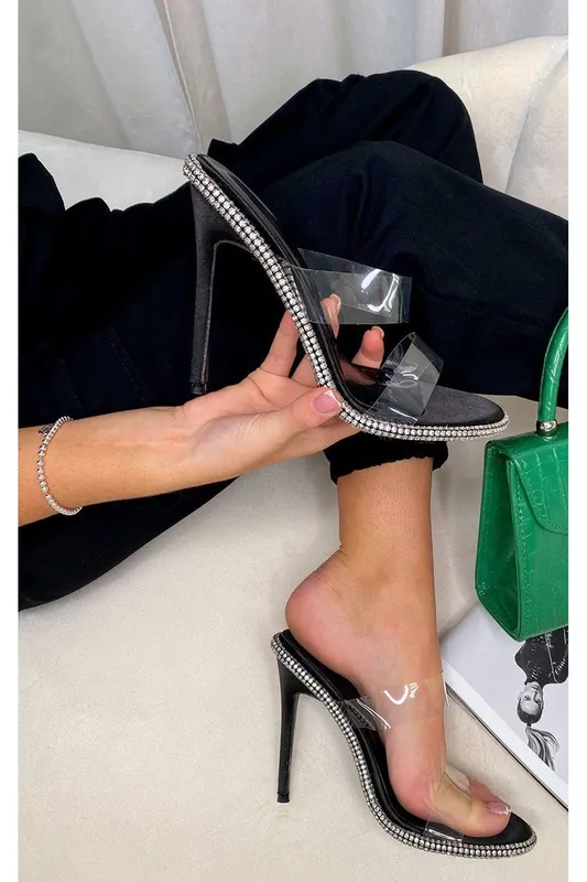 Studded Stiletto Heels With Clear Strap - IKRUSH