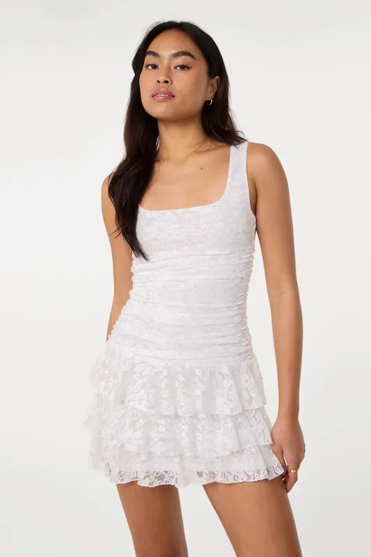 Ivory Lace Square Neck Dress - Pink Vanilla