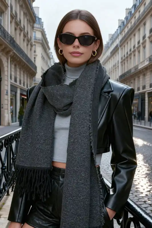 Raw Edge Woven Tassel Oversized Winter Scarf - WOVCOR