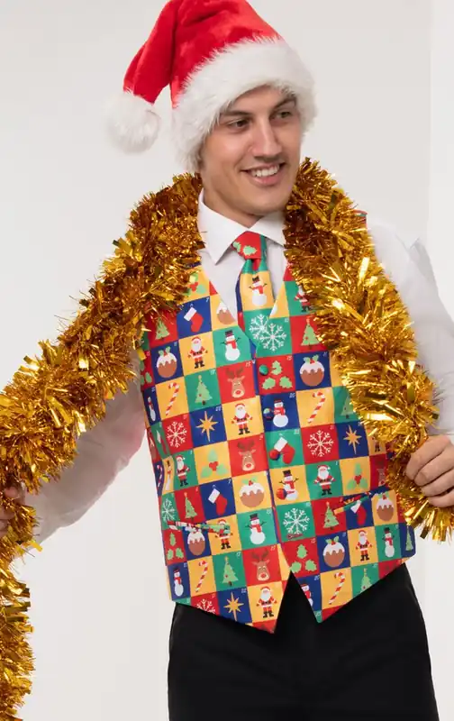Multicoloured Advent Calendar Christmas Waistcoat - Dobell