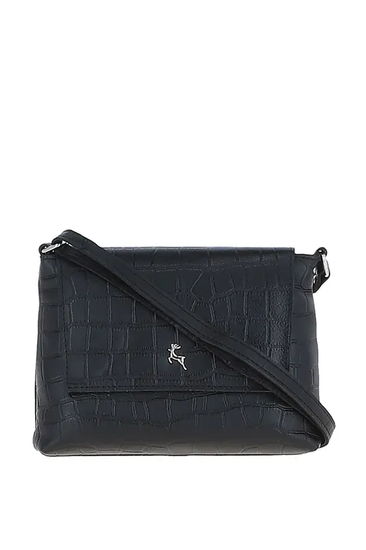 'Rosea' Flap Over Croc Print Real Leather Shoulder Bag - Ashwood Leather