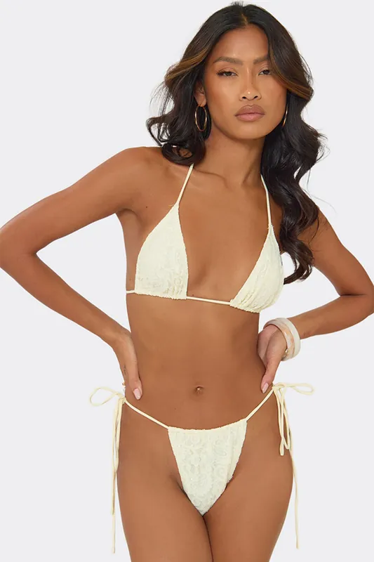 Triangle Style Tie Tie Side Lace Bikini Set - EGO