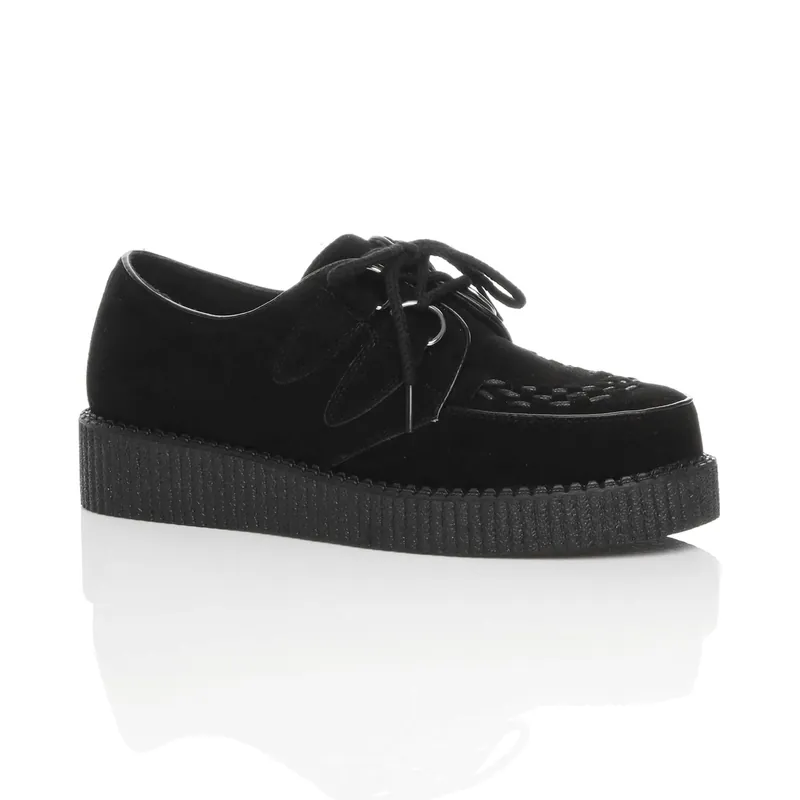 Low Wedge Brothel Creepers Teddy Boy Lace Up Shoes - AJVANI