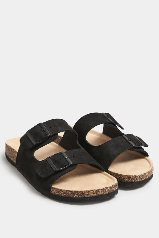 Extra Wide Fit Faux Suede Buckle Strap Footbed Sandals - Yours