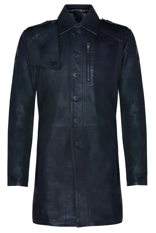 Soft Long Military Trench Distressed Leather Coat - Infinity Leather