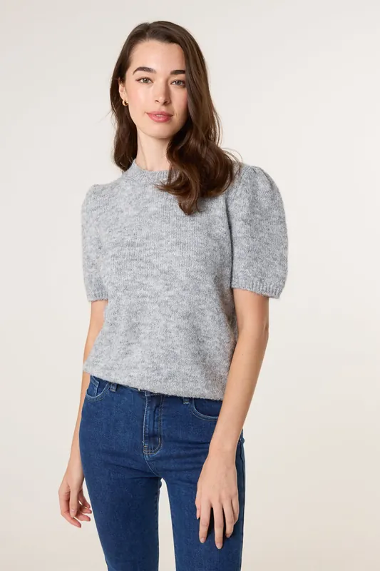 Grey Round Neck Knit Jumper - Blue Vanilla