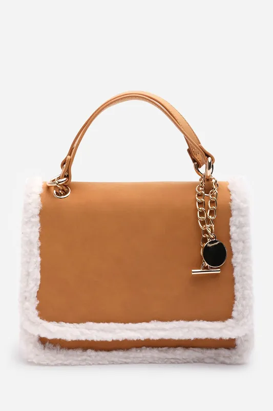 'Freesia' Top Handle Satchel Borg Trim Tote Bag - Where's That From