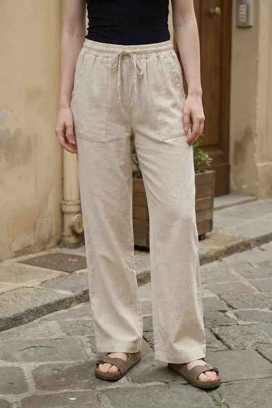 Women's wide-leg linen-blend trousers