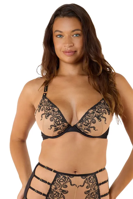 Octopus Black Embroidery Plunge 'Bra' - Playful Promises