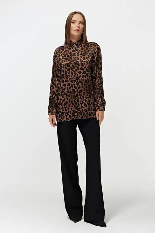 Leopard Print Satin Shirt - MixRay