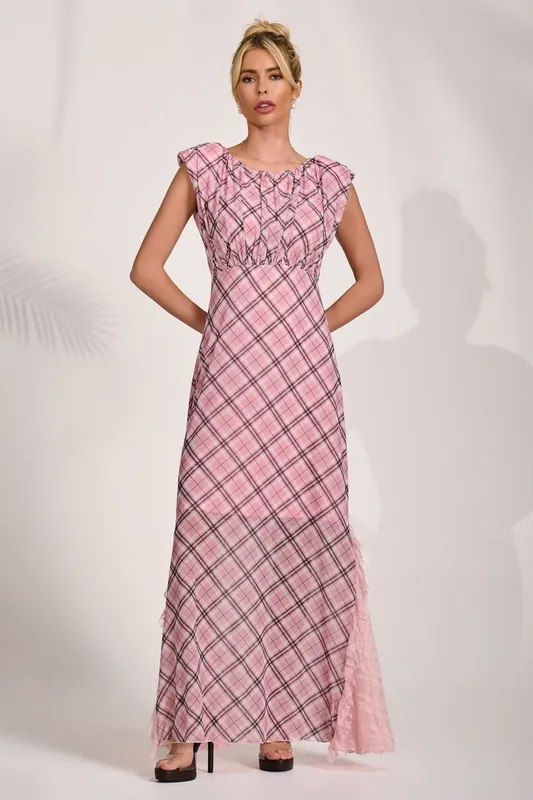 Lace Insert Mesh Maxi Dress - Jolie Moi