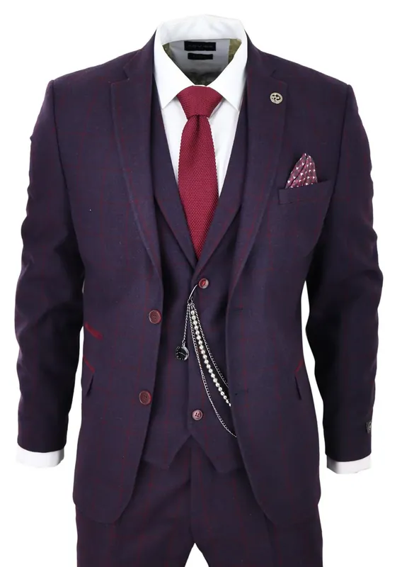 3 Piece Tweed Suit Check Peaky Blinders Classic 1920 Gatsby - Infinity Leather