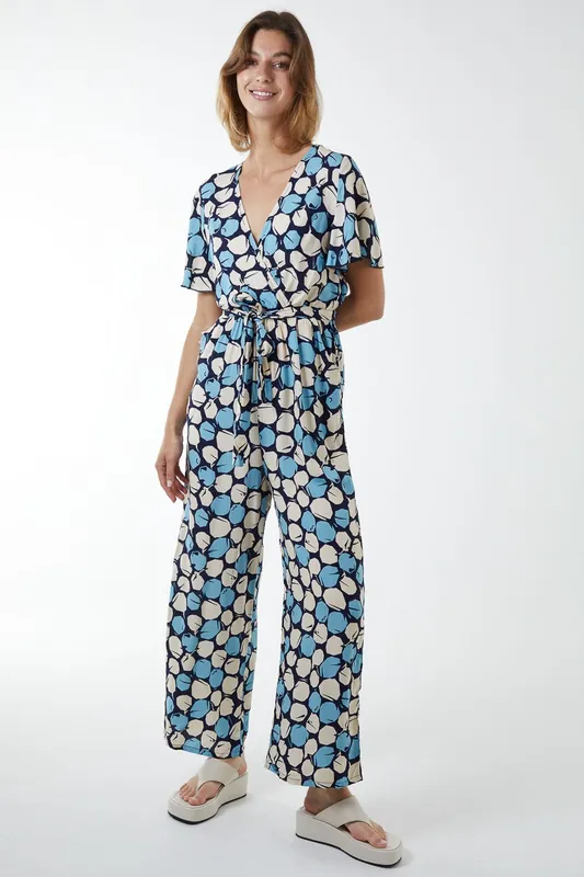 Abstract Honeycomb Cross Over Jumpsuit - Blue Vanilla