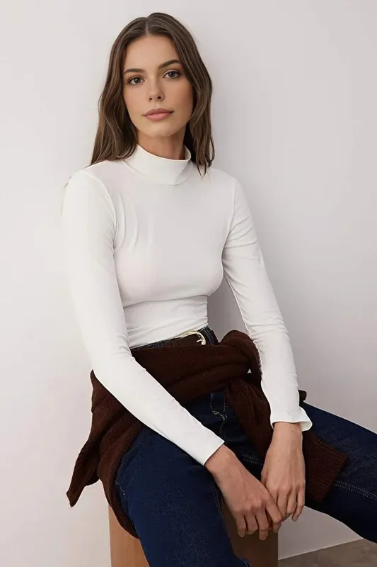 Long Sleeve Turtleneck Stretch Knit Bodysuit - WOVCOR