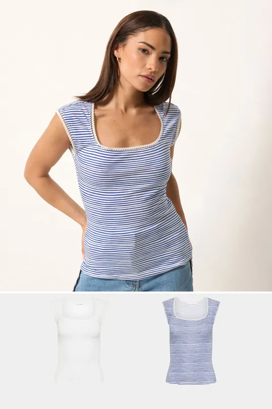 Petite 2 Pack Stripe Vest Tops - PixieGirl