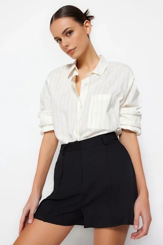 High Waist Woven Shorts with Seam Detail - WOVCOR