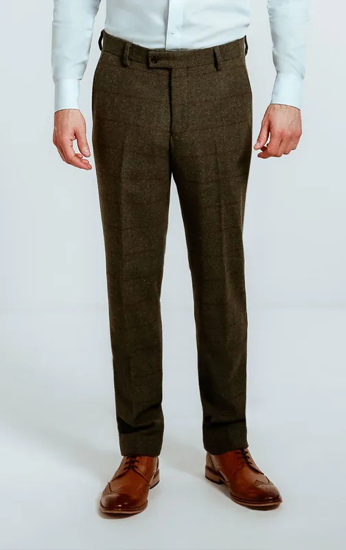 Green Windowpane Check Tweed Trousers - Dobell