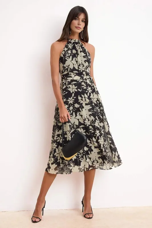 Floral Halterneck Midaxi Occasion Dress - WOVCOR