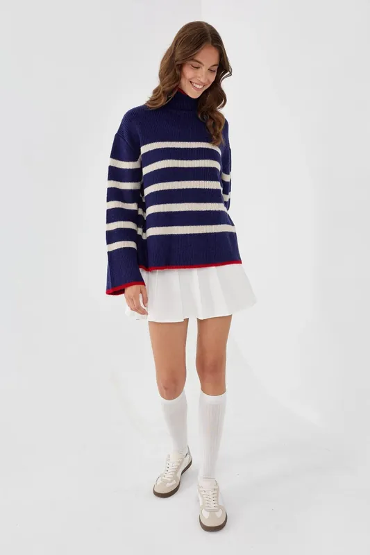Striped Turtleneck Knit Sweater - Hiccup