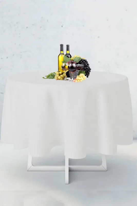 304cm Round Polyester Tablecloth, Premium Circular Linen Table Cover - Neel Blue