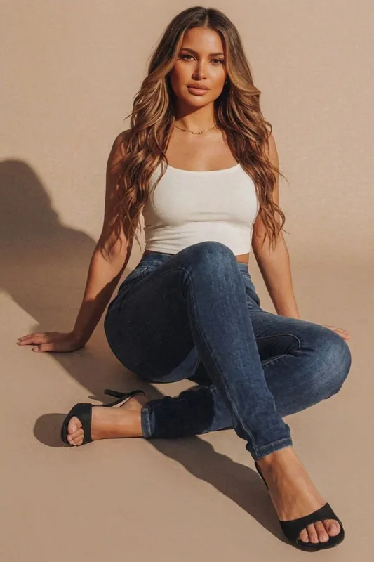 Blue High Waisted Bum Lift Skinny Jeans- Caina