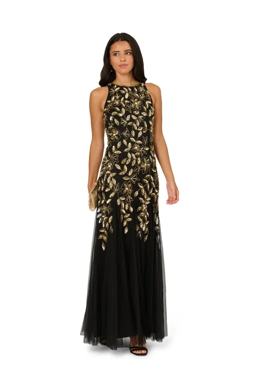 Halter Bead Godet Dress - Adrianna Papell