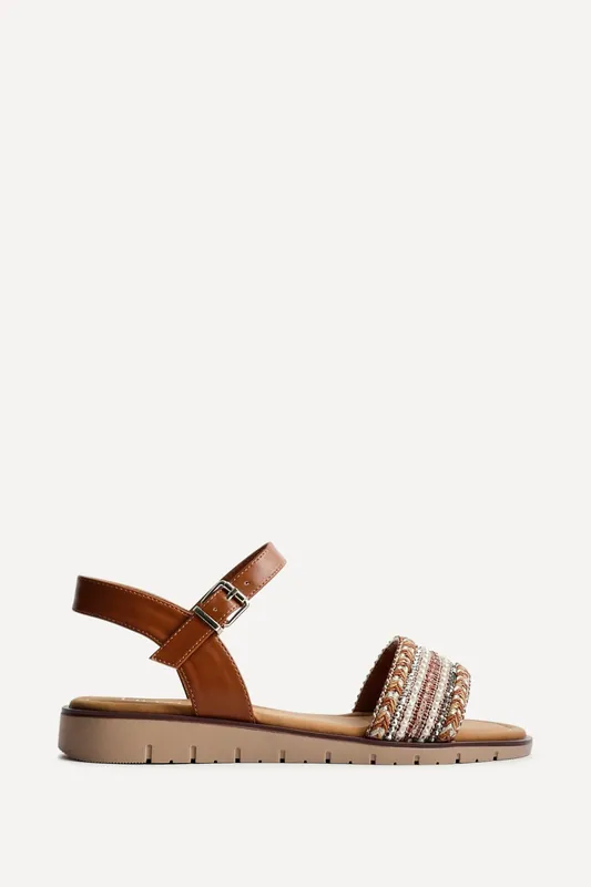 Topaz Wide Fit Tan Flat Sandals - Linzi