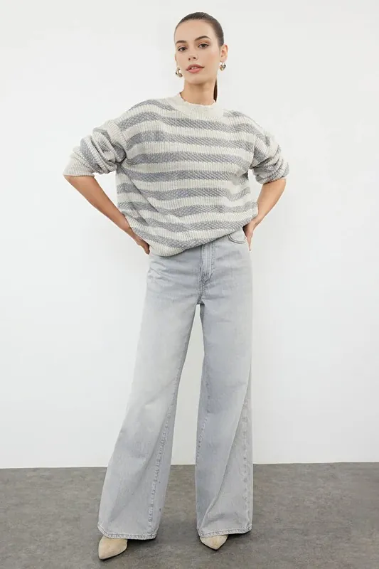 Striped Ribbed Knit Sweater - WOVCOR