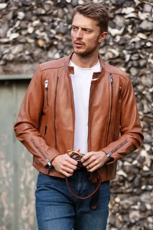 Rocco' Mens Leather Dual Cross Zip Stylish Biker Jacket - Ashwood Leather