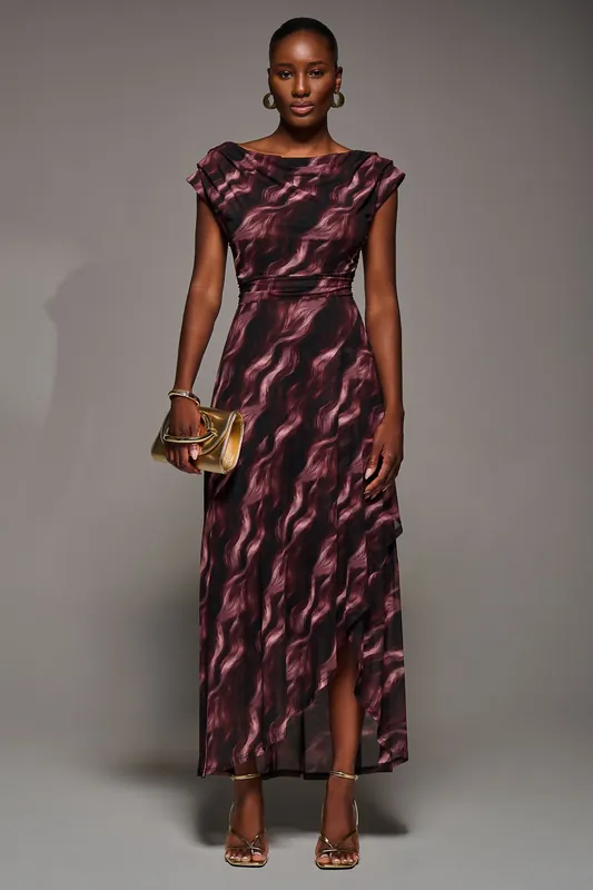 Asymmetric Draped Mesh Maxi Dress - Jolie Moi