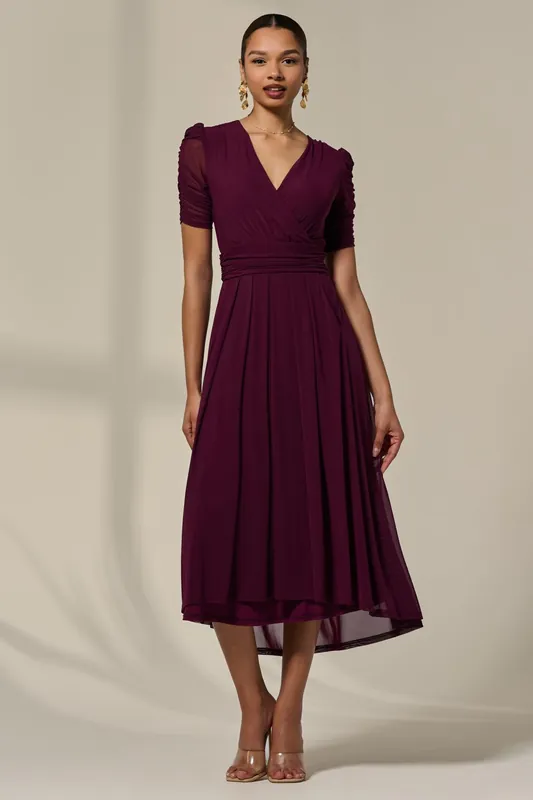 Petite Wrap Front Puff Sleeve Midaxi Dress - Jolie Moi