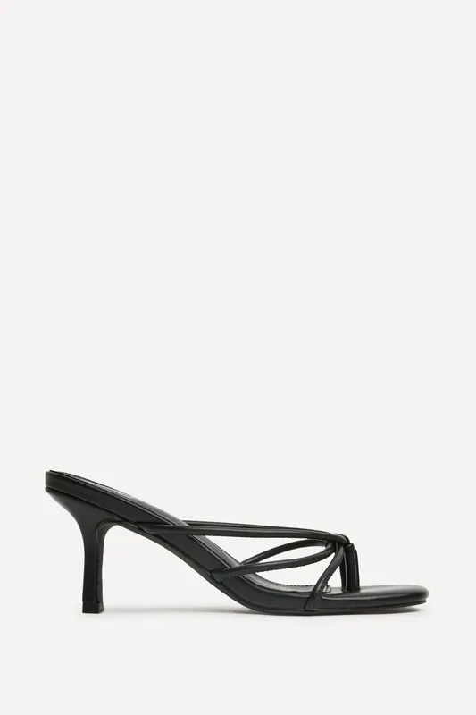 Solis Black Strappy Mule Heels - Linzi