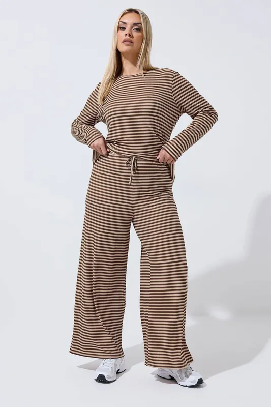 Stripe Ribbed Wide Leg Trousers - Yours