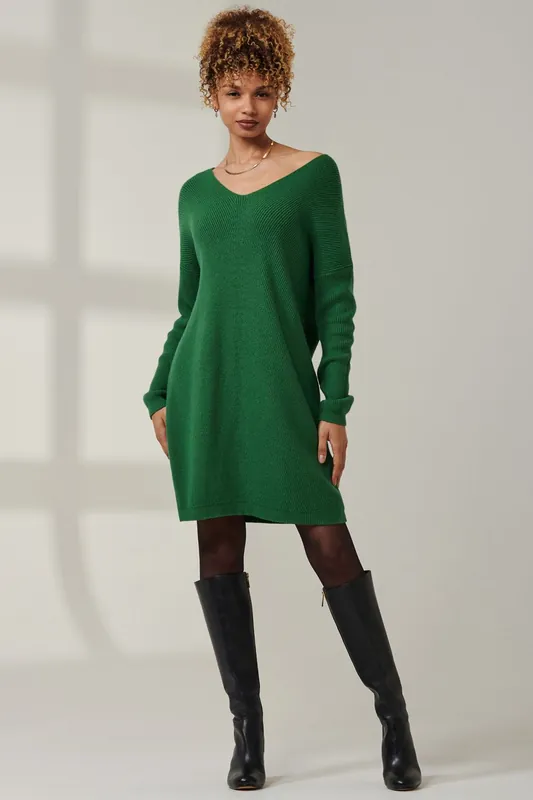 V-Neck Ribbed Knit Tunic Jumper