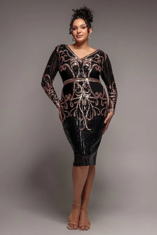 Sequin Mesh V Neck Midi - Goddiva