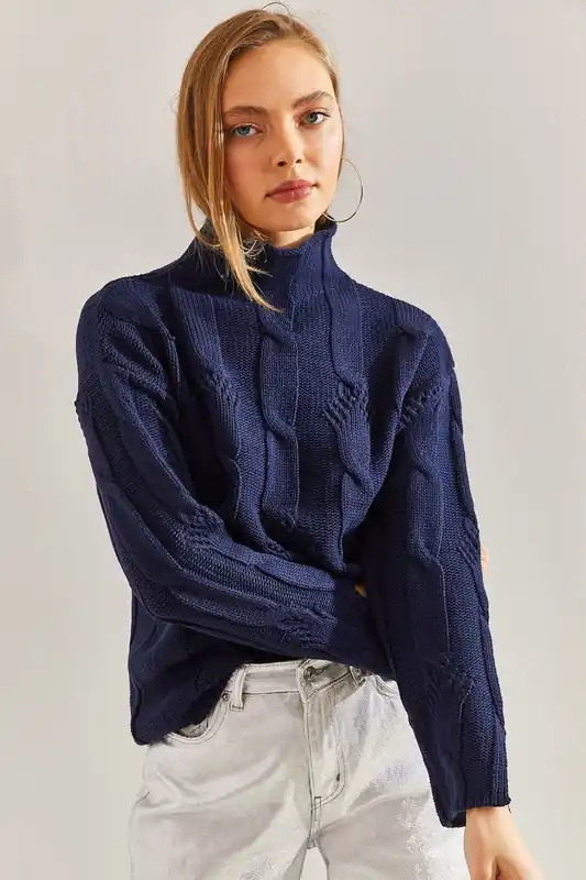 Textured Half Turtleneck Knit Sweater - Bianco Lucci