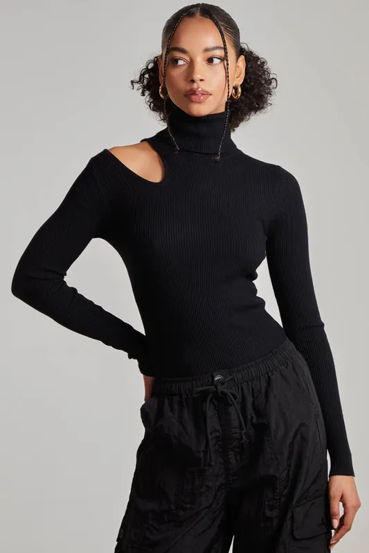 Knit Cut Out Turtle Neck Top - Pink Vanilla