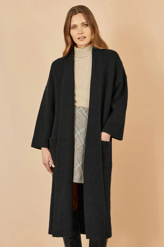 Black Knitted Maxi Cardigan With Pockets - Yumi