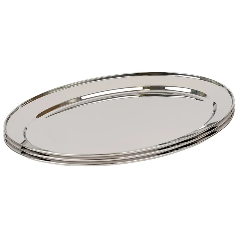 Oval Stainless Steel Serving Platters - 60cm x 41cm - Pack of 3