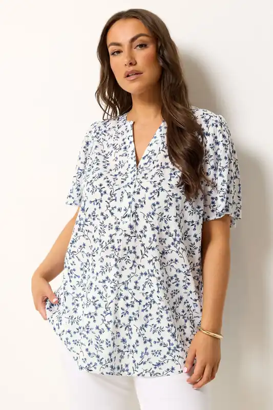 Ditsy Floral Notch Neck Top - Yours