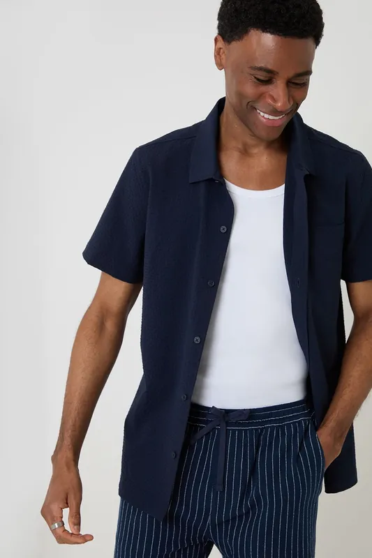 Boxy Fit Textured Short Sleeve Shirt - Threadbare