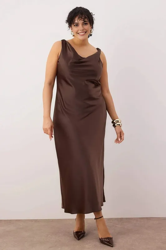 Satin Cowl Neck Sleeveless Maxi Dress - WOVCOR