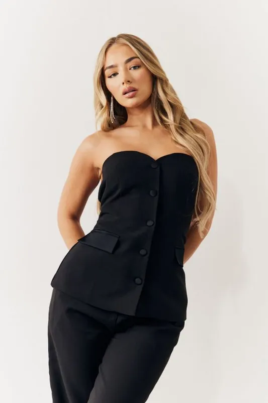 Black Bandeau Sweetheart Neckline Waistcoat - In The Style