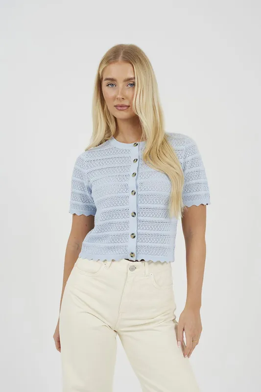Short Sleeve Stitch Detail Crew Neck Cardigan - Brave Soul
