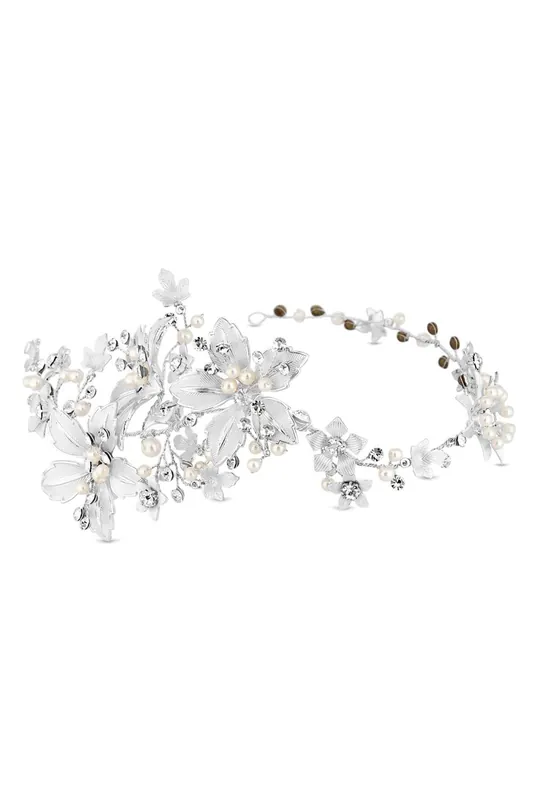 Lila Silver Floral Crystal And Pearl Hair Vine - Gift Pouch