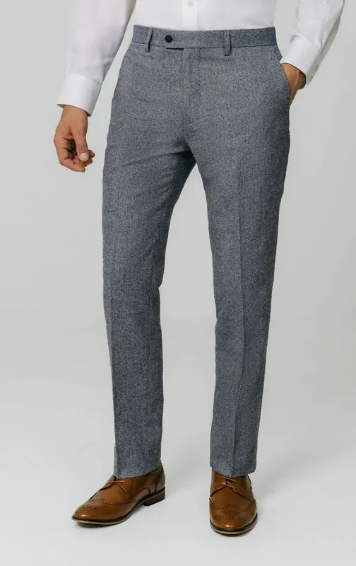 Blue Donegal Tweed Suit Trousers - Dobell